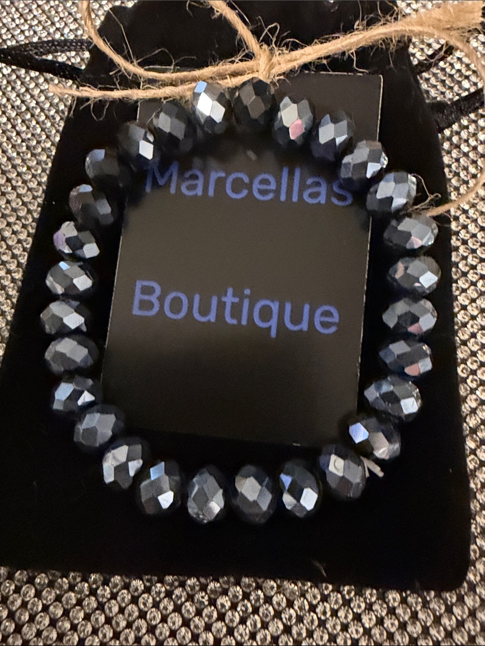 Black Faceted Beaded Stretch Bracelet
